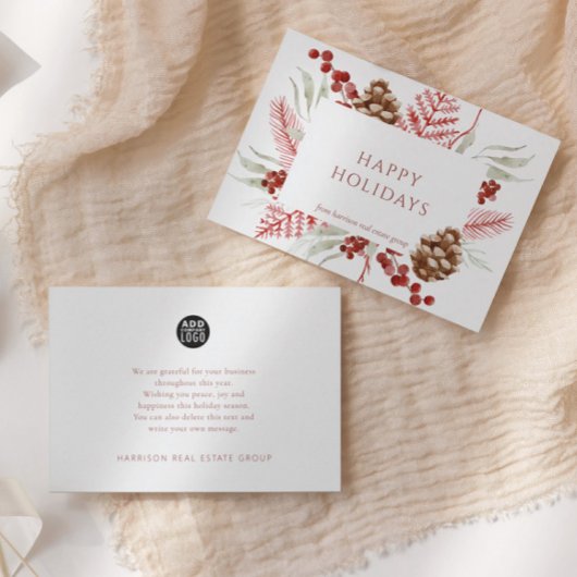 ビジネスロゴクリスマスグリーナリーホリデーカード 招待状