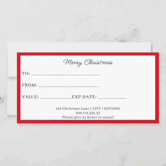 ビジネスロゴクリスマスパターンギフト証明書 (裏面)
