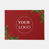 ビジネスロゴクリスマスフローラ赤の書式 ドアマット (正面)