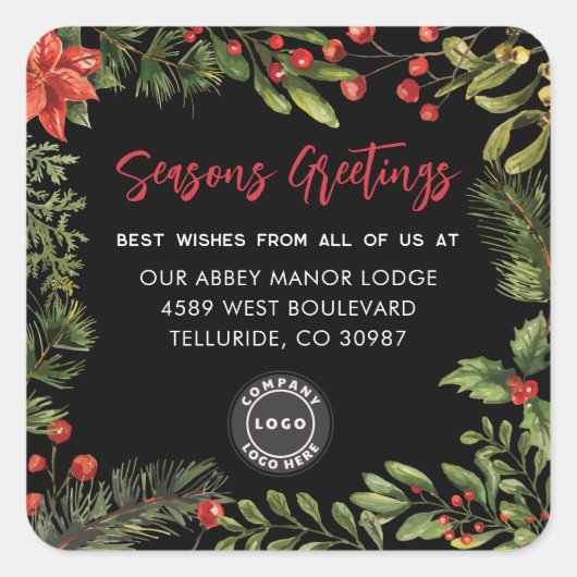 ビジネスロゴクリスマスホリデーズボタニカル スクエアシール (正面)