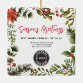 ビジネスロゴクリスマスホリデーズボタニカル セラミックオーナメント (裏面)