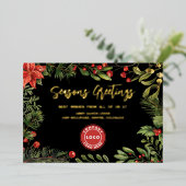 ビジネスロゴクリスマスホリデー企業の金ゴールド 箔シーズンカード (立ち正面)