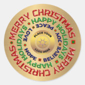ビジネスロゴクリスマスホリデー金ゴールドのパーソナライズ ラウンドシール (正面)