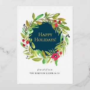 ビジネスロゴクリスマスモダンの水彩リース 箔シーズンカード