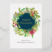 ビジネスロゴクリスマスモダンの水彩リース 箔シーズンカード (正面)