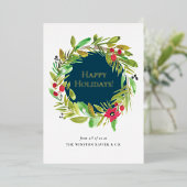 ビジネスロゴクリスマスモダンの水彩リース 箔シーズンカード (立ち正面)