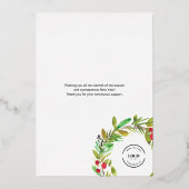 ビジネスロゴクリスマスモダンの水彩リース 箔シーズンカード (裏面)