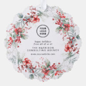 ビジネスロゴクリスマスリース水彩ホリデー オーナメントカード (裏面)