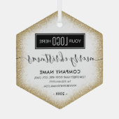 ビジネスロゴクリスマス金ゴールドグリッタートリムオーナメント ガラスオーナメント (裏面)