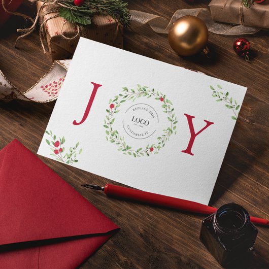 ビジネスロゴクリスマスJOY水カラーリース シーズンカード