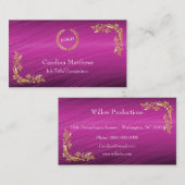 ビジネスロゴゴールドフォイルフローラコーナーマゼンタ 名刺 (正面/裏面)