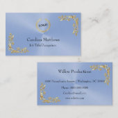 ビジネスロゴゴールドフォイルフローラコーナー淡い青 名刺 (正面/裏面)