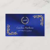 ビジネスロゴゴールドフォイルフローラコーナー青 名刺 (正面)