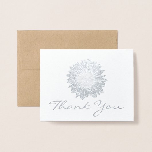 ビジネスロゴシルバーフォイルひまわりサンフラワーありがとう 箔カード (封筒付き正面)