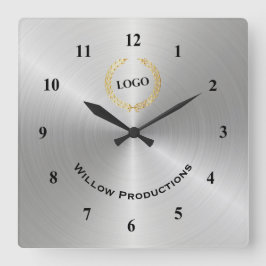 ビジネスロゴシルバー スクエア壁時計