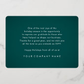 ビジネスロゴジョイクリスマスオーナメントティール（緑がかった色） モダン 箔シーズンカード (裏面)