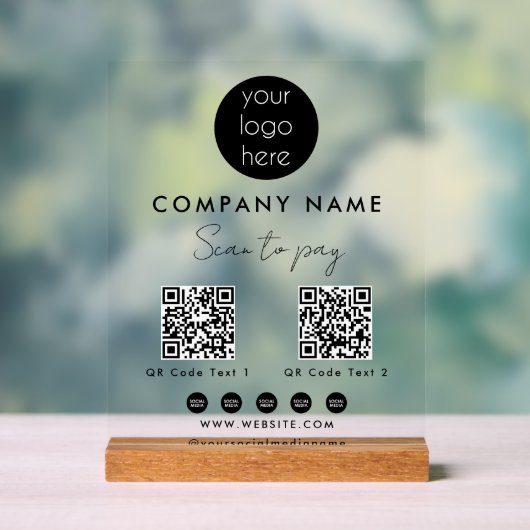 ビジネスロゴスキャンして支払う2 QRコードソーシャルメディア アクリルサイン (ニュートラル)
