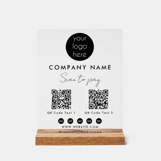 ビジネスロゴスキャンして支払う2 QRコードソーシャルメディア アクリルサイン (正面)