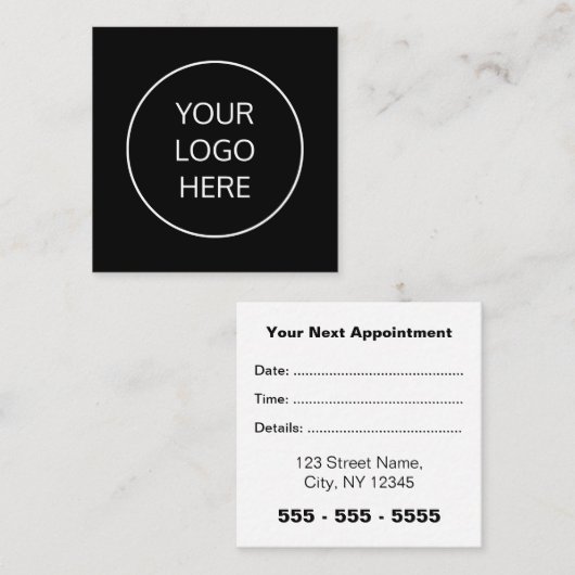 ビジネスロゴスクエア白黒アポイントメントカード 予約カード (正面/裏面)