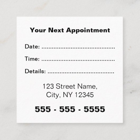ビジネスロゴスクエア白黒アポイントメントカード 予約カード (裏面)