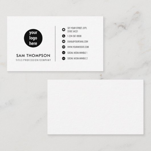 ビジネスロゴソーシャルメディアのアイコン白ミニマル色 名刺 (正面/裏面)