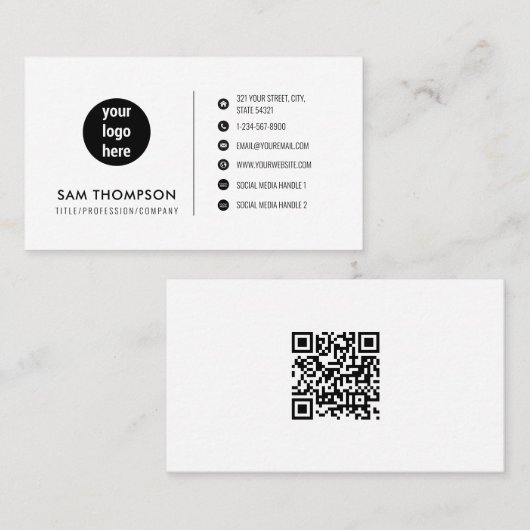 ビジネスロゴソーシャルメディアQRコードホワイトテンプレート 名刺 (正面/裏面)