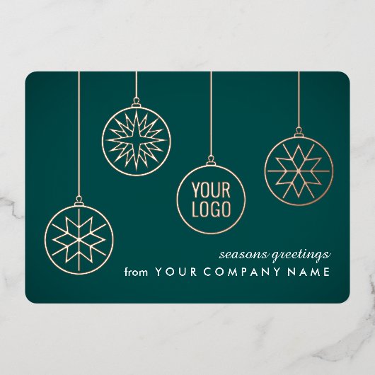 ビジネスロゴティール（緑がかった色）スノーフレーククリスマスオーナメント 箔シーズンカード (正面)