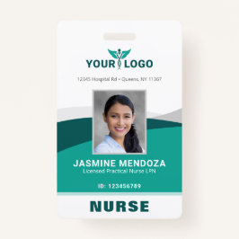 ビジネスロゴテンプレートティール（緑がかった色）の従業員の写真名ID バッジ