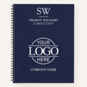 ビジネスロゴネイビーブルーモノグラムイニシャル ノートブック (正面)