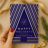 ビジネスロゴネイビーブルー&金ゴールド幾何学的クリスマス 箔シーズンカード