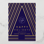 ビジネスロゴネイビーブルー&金ゴールド幾何学的クリスマス 箔シーズンカード (正面)