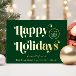 ビジネスロゴハッピーホリデーズグリーンクリスマス金ゴールド 箔シーズンカード