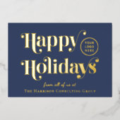 ビジネスロゴハッピーホリデーズブルークリスマス 箔シーズンカード (正面)
