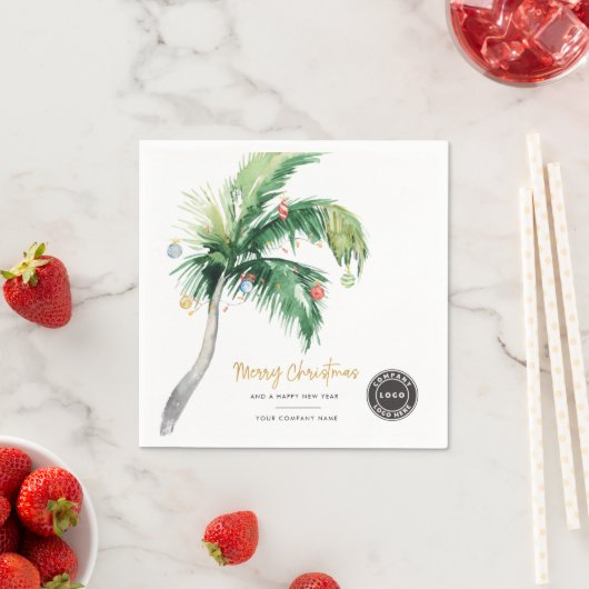 ビジネスロゴパームツリーメリークリスマス紙 スタンダードカクテルナプキン (インサイチュ)