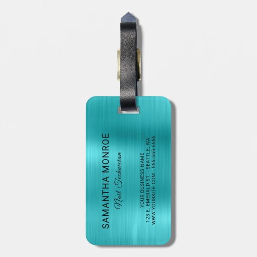 ビジネスロゴフェイクターコイズブルーグラデーションフォイル ラゲッジタグ (裏面縦)