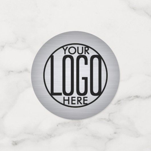 ビジネスロゴフェイクメタリックブラシ付きシルバーテーブル コンフェッティ (スモール正面)