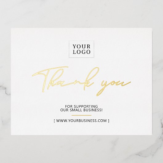 ビジネスロゴフォイルありがとうパッケージ挿入 箔招待状ポストカード (正面)