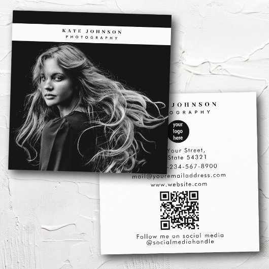 ビジネスロゴフォトグラファー写真白黒 スクエア名刺