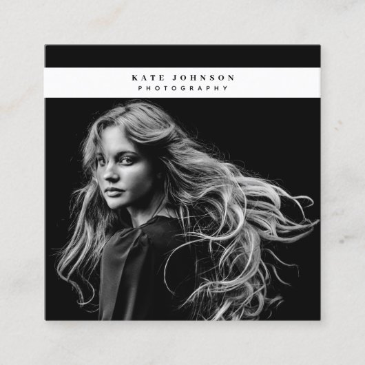 ビジネスロゴフォトグラファー写真白黒 スクエア名刺 (正面)