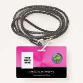 ビジネスロゴフォトピンク黒 バッジ (正面ランヤード)