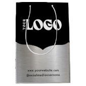 ビジネスロゴブラックメタリック銀紙抱き枕 ミディアムペーパーバッグ (正面)