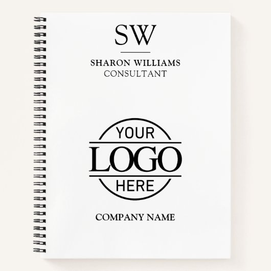 ビジネスロゴブラック&ホワイトモノグラムイニシャルノート ノートブック (正面)