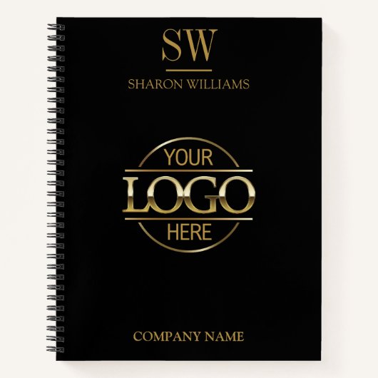 ビジネスロゴブラック&金ゴールドモノグラムイニシャル ノートブック (正面)
