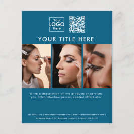 ビジネスロゴブルー美しいサロン3写真QRコード チラシ