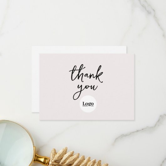 ビジネスロゴベージュ色サンキューカード サンキューカード (正面/裏面インサイチュ)