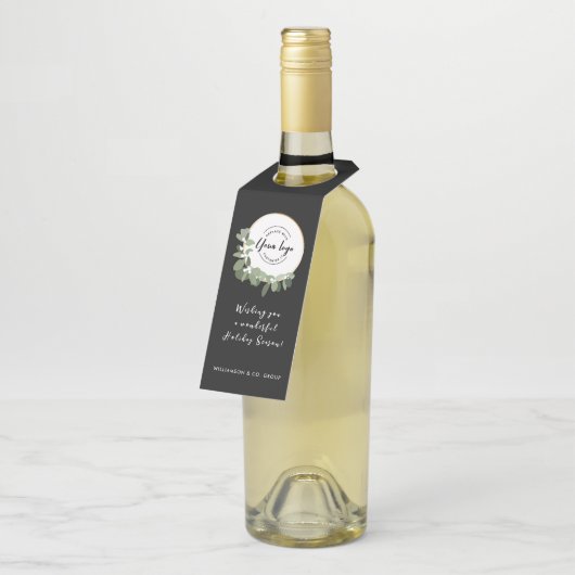 ビジネスロゴホリデーメッセージモダンリース ボトルネックタグ (アングル)