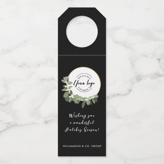 ビジネスロゴホリデーメッセージモダンリース ボトルネックタグ (裏面)