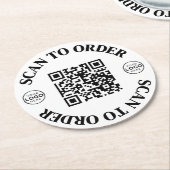 ビジネスロゴメニューQRコードのスキャン ラウンドペーパーコースター (アングル)