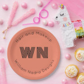 ビジネスロゴモノグラムピンク円紙プレート ペーパープレート (パーティー)