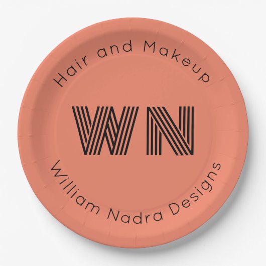 ビジネスロゴモノグラムピンク円紙プレート ペーパープレート (正面)